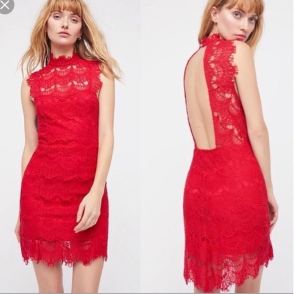 Free People Red Daydream Lace Open Back Dress - Picture 3 of 11